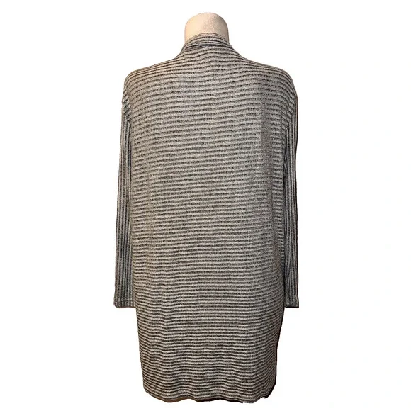 BANANA REPUBLIC Sweater Women's Size M Black Grey Ribbed Stripe Open LS Cardigan - Picture 5 of 6